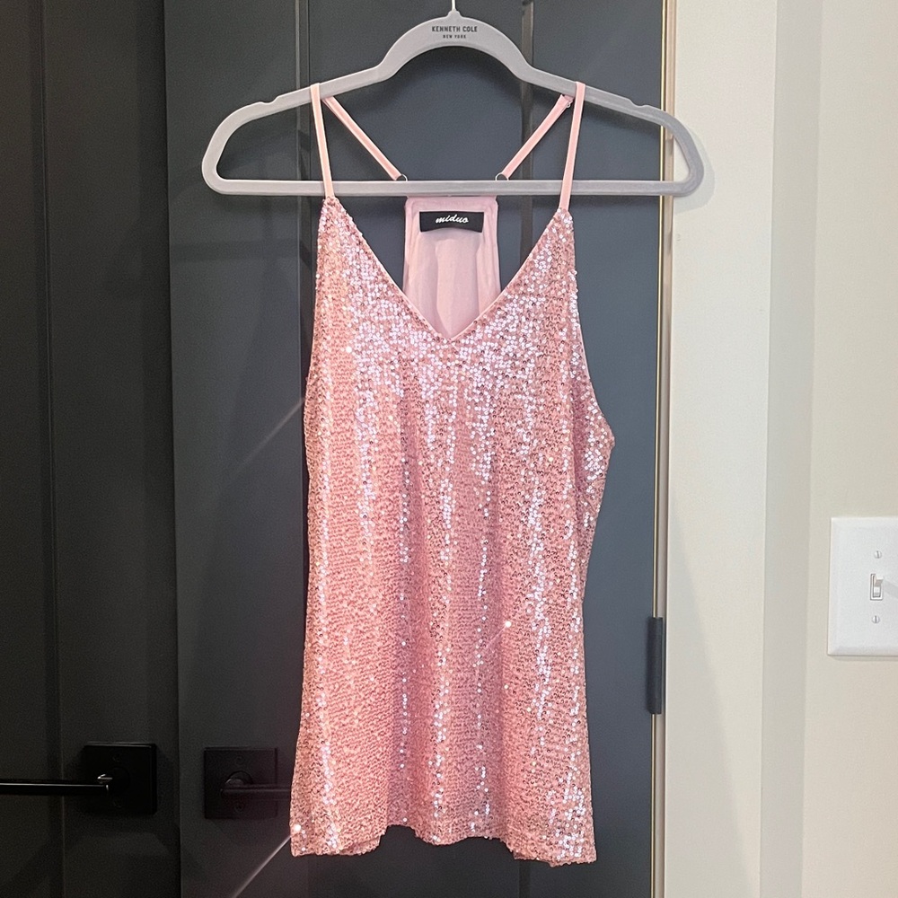 Baby Pink Sequin Strappy V-neck